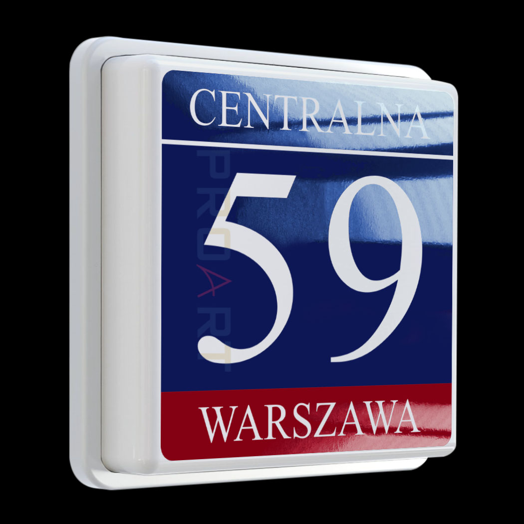 Warszawski podświetlany numer na dom. Numer domu w stylu warszawskim.